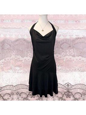 Black Halter Dress With Cowl Neck Y2K Going Out Style